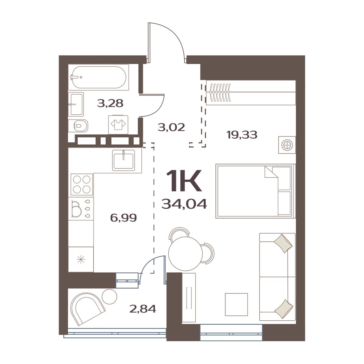 ЖК Меридианы Улисса, 1-комн кв 34,04 м2, за 6 159 000 ₽